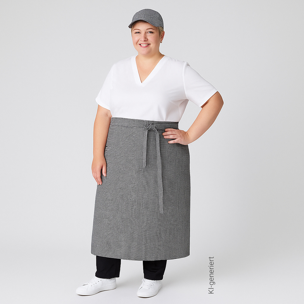 Bistroschürze XXL, extrabreit, mit Durchgriff und durchgehenden Stoffbändern.
